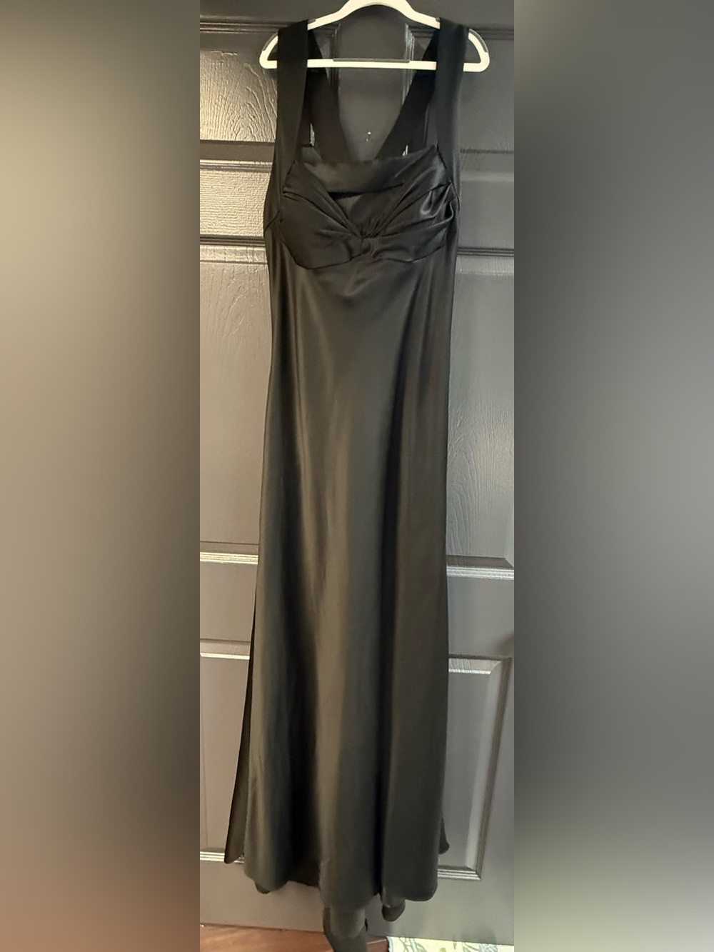 Onyx Nite Black Satin Evening Gown with Twist Bodice